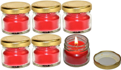 KSG CREATION Jar Candle White Pack Of 6 Uncented Candle(Red, Pack of 6)