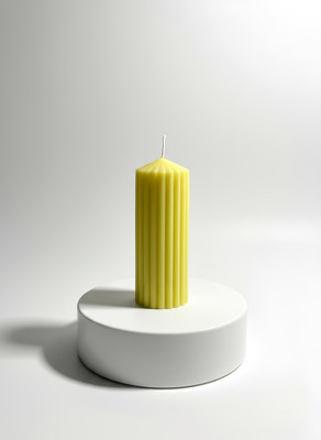 utsav : Yellow Ribbed Pillar Decorative Candle (Pack of 2) Candle(Yellow, Pack of 2)