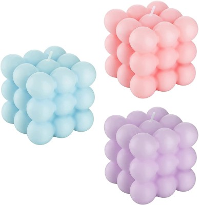 Smooth line Scented Bubble Candle - 3 Colors Cute Cube Soy Wax Candles, 3 Pieces Candle(Multicolor, Pack of 3)