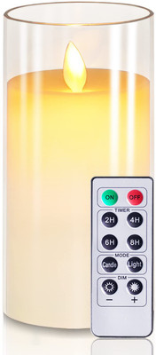 VEROX Acrylic Flameless LED Candles with Remote Control and Timer - AA Battery-Powered Candle(White, Pack of 1)