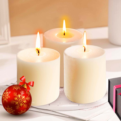 Pure Source India Smokeless Dripless Wax Vanilla Scented 3x3inch Pillar Candles for Home Decor Candle(White, Pack of 3)