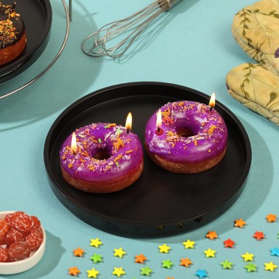 Parkash Candles Unscented Donuts Candle for Home Decor || Birthday Gifting || Paraffin Wax Candle(Purple, Pack of 2)
