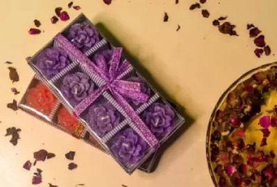Festive Blessings Roses Wax Waterproof Candles for Diwali Christmas Home Decor- 8 Purple & 8 Red Candle(Purple, Red, Pack of 8)