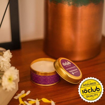 10club Gold Travel Tin Candle - 1 Pc | Coconut Lime Verbena Scent | Purple Candle(Purple, Pack of 1)