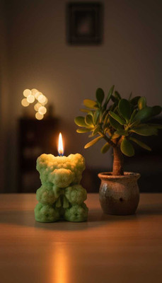 mm enterprises Teddy Bear Scented Wax for Home Décor Festive Lighting for Diwali Decoration Candle(Green, Pack of 1)
