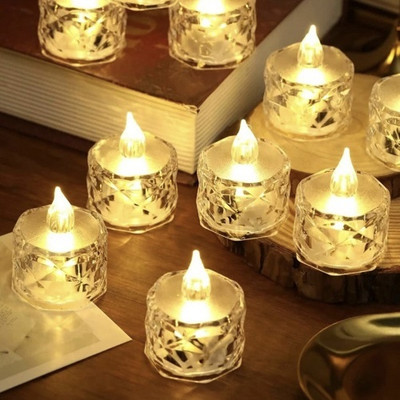 Kbrew Flameless & Smokeless Transparent Acrylic Led Tea Light Candle(Yellow, Pack of 12)