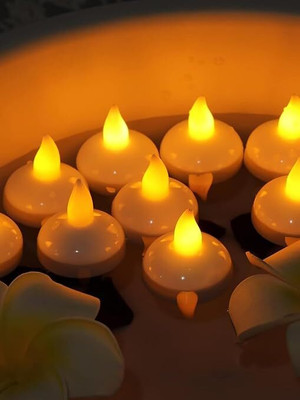 MANTICORE Festive Party Flameless Sensor Waterproof Diya Lamp Float On Water Led Plastic Candle(Brown, Pack of 12)