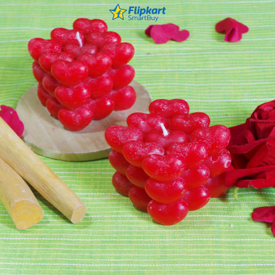 Flipkart SmartBuy Handmade Rose Heart Cube Scented Candle Candle(Red, Pack of 2)