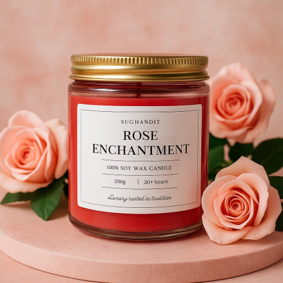 Sughandit Rose Enchantment Soy Wax Candle (200g), 30+ Hr Burn, Eco-Friendly Candle(Pink, Pack of 1)