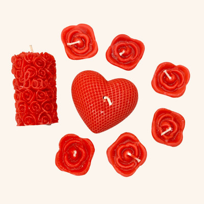 Floryn decor Red Rose Pillar, Heart Shape & Floating, Scented Candles for Gifting and Dinner Candle(Red, Pack of 8)