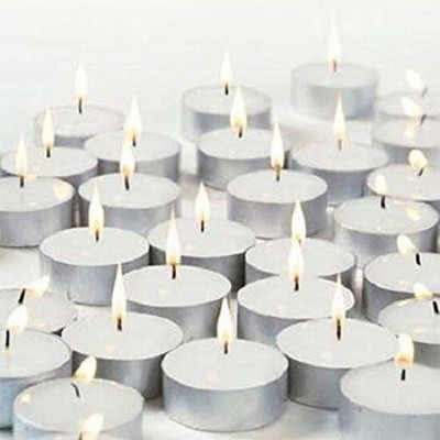 LUXORIO 4 Hours Burn Time Paraffin Wax Tea Light, Pack of 50, Unscen Candle(White, Pack of 50)