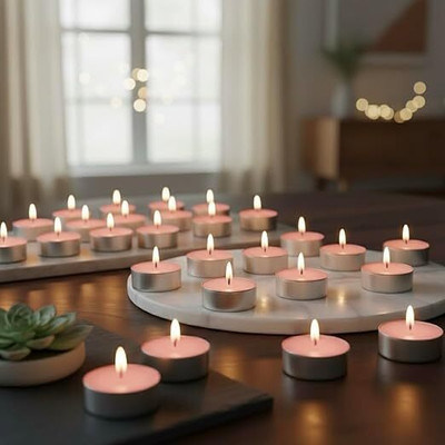 Rajasvi Decor LLP Café Bliss (Coffee) Scented Tealight Candles in Aluminium Cups – Natural Soy Wax Candle(Pink, Pack of 15)