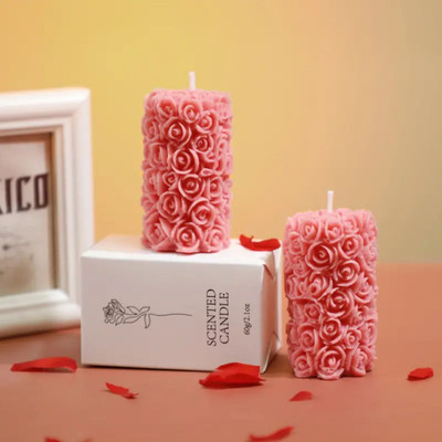 Anshu Designer Scented Rose Pillar Candle - Decorative Aromatic Wax Candle Candle(Multicolor, Pack of 1)