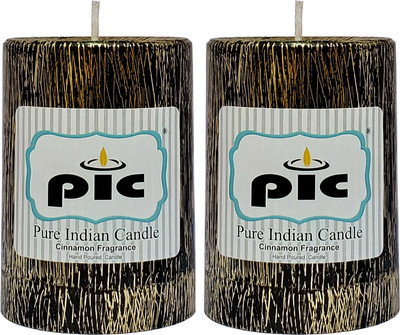 PIC Handmade Cinnamon Scented Decorative Wax Pillar Candle PC42325 Candle(Black, Pack of 2)