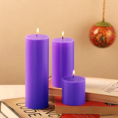 Parkash Candles Unscented Pillar Candles Set of 3 || 2x2, 2x4, 2x6 Inches || Home Décor Candle Candle(Purple, Pack of 3)