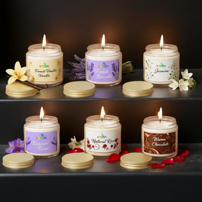 Agwan Soy Wax Aroma Candle Gift Pack | 6 Scents | 50g Each | 15 Hrs Burn Time Candle(Multicolor, Pack of 6)