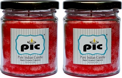 PIC Handpourd Apple Cinnamon Scented Jar Wax Candle PICSJC149268 Candle(Maroon, Pack of 2)