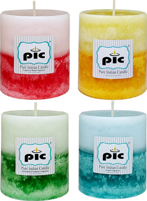 PIC Handpourd Scented Two Tone Mottle Wax Pillar Candle(Multicolor, Pack of 4)