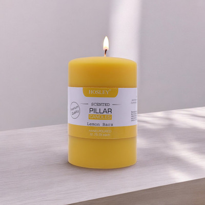 Hosley Lemon Bar Fragrance Soy & Paraffin Wax Candles|60 Hours Burn Time|4 Inch Candle(Yellow, Pack of 1)