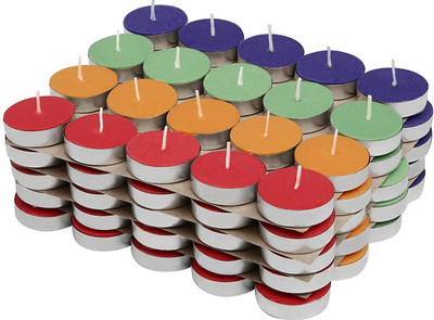 True Décor 1.5-2 Hrs Burning Multicolor Unscented Tealight Candles Pack Of 100 Candle(Multicolor, Pack of 100)