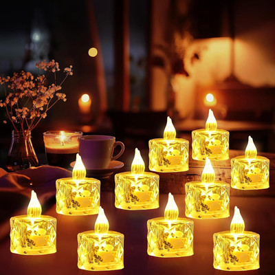 Dizaa Crystal LED Tea Lamp Light Flicking Candle 12 Pieces Decorative Candle(Yellow, Pack of 12)