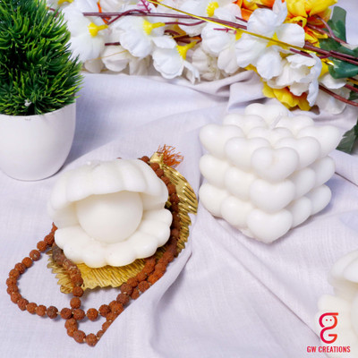 GW Creations Scented Candle Open Shell & Heart Cube Mogra Candle(White, Pack of 2)