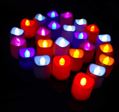 MK Life Smokeless Eco Friendly Home décor Multi Color LED Lights Candle Candle(Multicolor, Pack of 24)