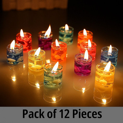 Mahasu Small Glass Jelly Gel Candles Decor Gel Wax Candle(Multicolor, Pack of 12)