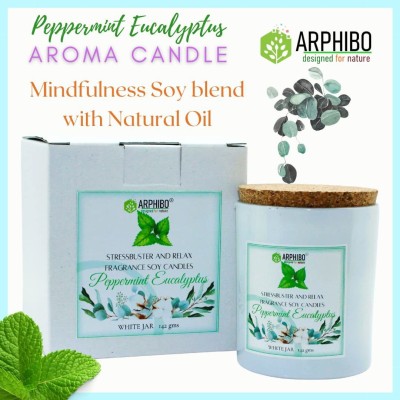 ARPHIBO Vibrant Aroma Glass Jar Soy Candle, Peppermint Eucalyptus Stress-free Candle(White, Pack of 1)