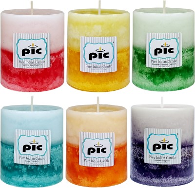 PIC Handpourd Scented Two Tone Mottle Wax Pillar ( Pack of 6 Fragrance. ) Candle(Multicolor, Pack of 6)
