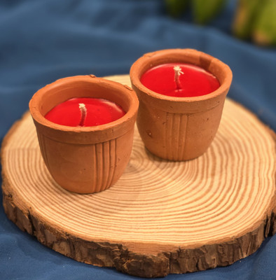 Velas Hand Crafted White Rose Scent Gulal Holi Kulhad Candles Candle(Red, Pack of 2)