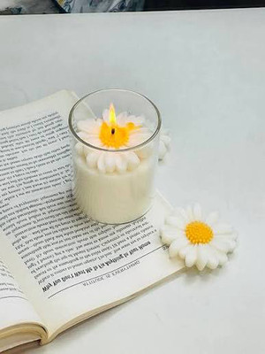 ROSEWOOD Daisy jar white Candle(White, Pack of 2)
