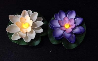 BEADzz Sensor Water Floating Smokeless Candles & Lotus Flowers Sensor Led Tea Light Candle(Multicolor, Pack of 2)