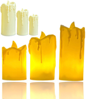 GLITREEPROPS DancingFlameLedTeaLightDiwali Candle(Yellow, Pack of 3)