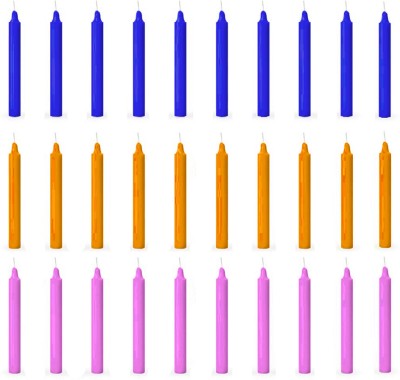 ASIDEA Plain 30 stick candles for home decor, birthday, Diwali, Party Candle(Blue, Orange, Pink, Pack of 30)
