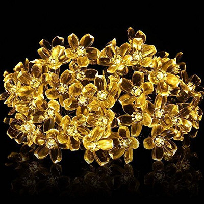DoreAsk 36 Led 10 Meter Fairy Silicon Flower Curtain String Window Festival Lights Candle(Gold, Pack of 1)