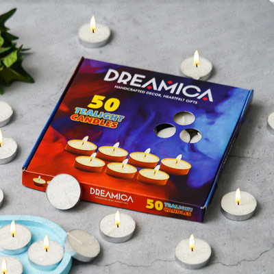 CW Dreamica Pack Of 50 , Long-Burning White Tealight Candles Candle(White, Pack of 50)
