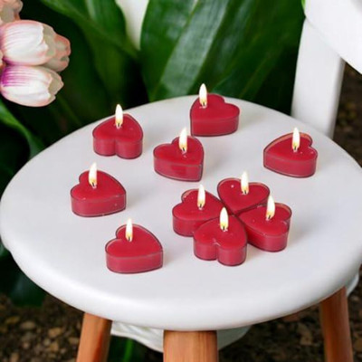 Arouma Heart Tea Light Candles Set of 10 Candle(Red, Pack of 10)