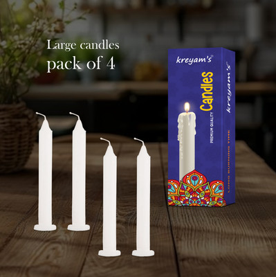 Kreyam's White Candles Long Burning for Outdoor, Camping, Emergency, Survival - 4 Pack Candle(White, Pack of 4)