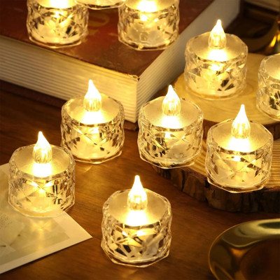 Tonkwalas Flameless & Smokeless Transparent Acrylic Led Tea Light Candle Home Decoration Candle(White, Pack of 24)