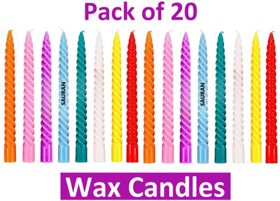 Sauran Pack of 10 Spiral Candles 14W x 130H Millimeters WC100.2 Candle(Multicolor, Pack of 20)