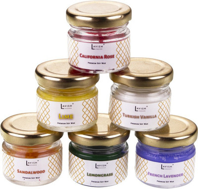 Lavish Scented Smokeless Mini Glass Jar Candles - Set of 6 Candle(Multicolor, Pack of 6)