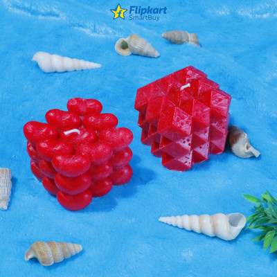 Flipkart SmartBuy Handmade Rose Heart Cube , Square Scented Candle Candle(Red, Pack of 2)