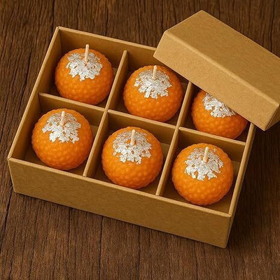 ALITE MART Motichur laddoo Candles Home Decor, Diwali Gift Set Candle(Orange, Pack of 4)