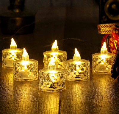 Shivatri Flameless & Smokeless Transparent Acrylic Led Tea Light Candle(Yellow, Pack of 6)