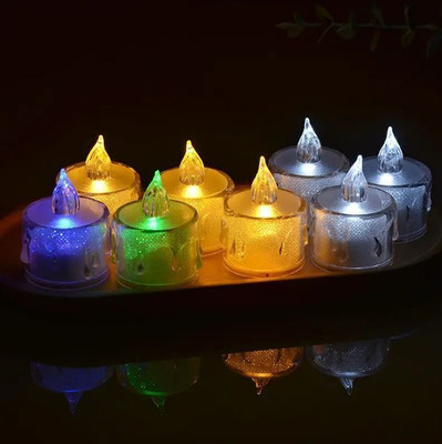 True Décor Flameless & Smokeless Transparent Acrylic Multi Led Tea Light Candle Candle(Multicolor, Pack of 12)