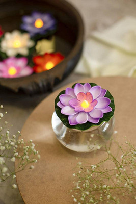 KUNYA 2 Lotus LED Floating Flameless Waterproof Battery Operated Artificial Floating Candle(Multicolor, Pack of 2)