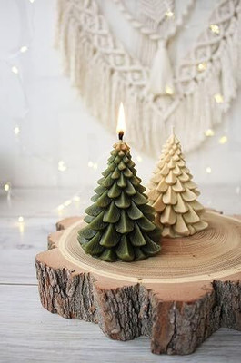 Anshu Designer 2 Pcs Christmas Tree Scented Candle - Decorative Aromatic Wax Candle Candle(Multicolor, Pack of 2)