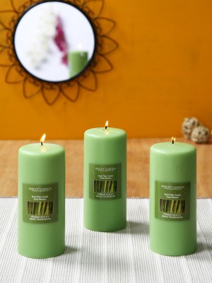 Hosley Fresh Bamboo Fragrance Soy & Paraffin Wax|90 Hours Burn Time|6 Inch Candle(Green, Pack of 3)