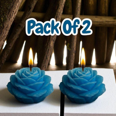 ECOMHAVEN Rose Flower Shape Decorative Candle for Home, Festival & Parties Candle(Blue, Pack of 2)